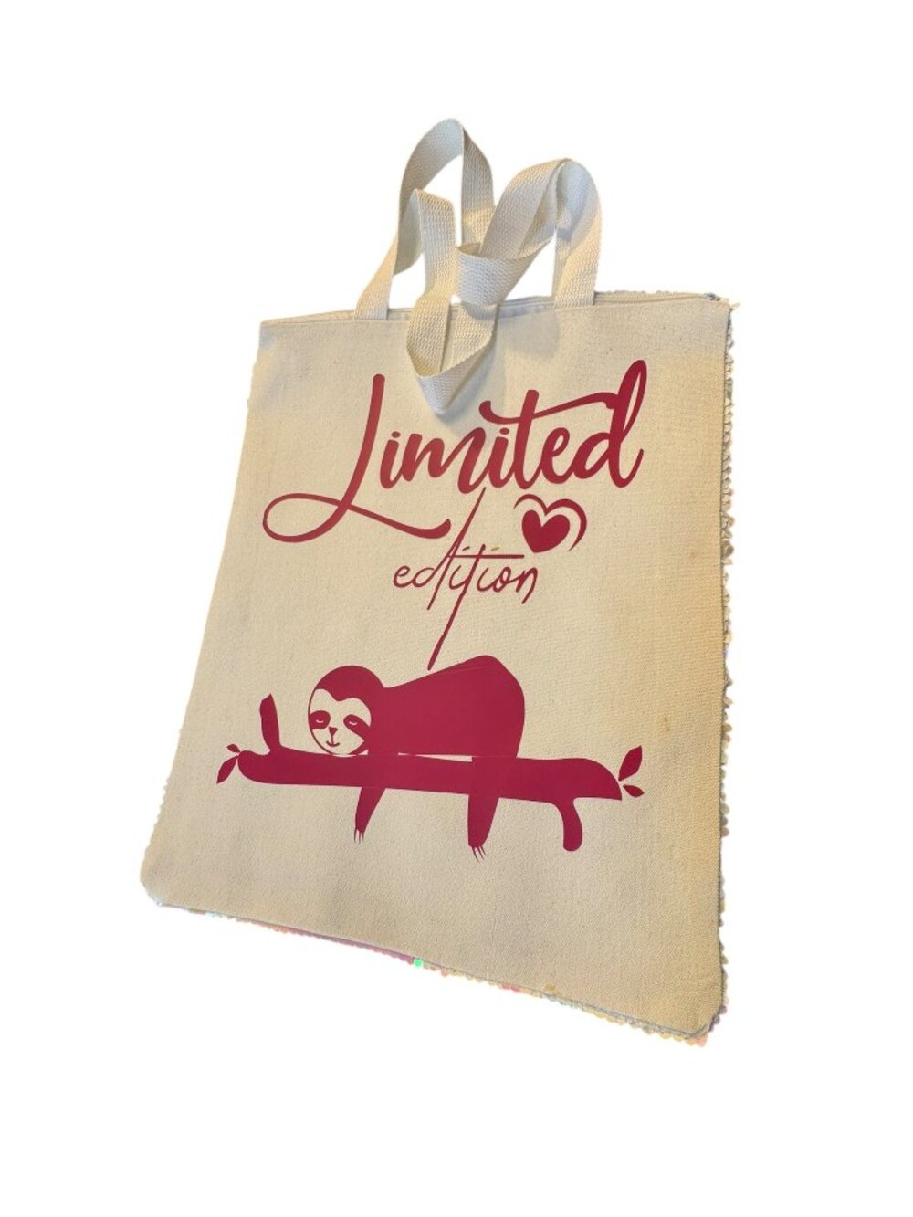 Limited Edition Sloth Canvas Tote Bag, Natural, Cute Animal Graphic,